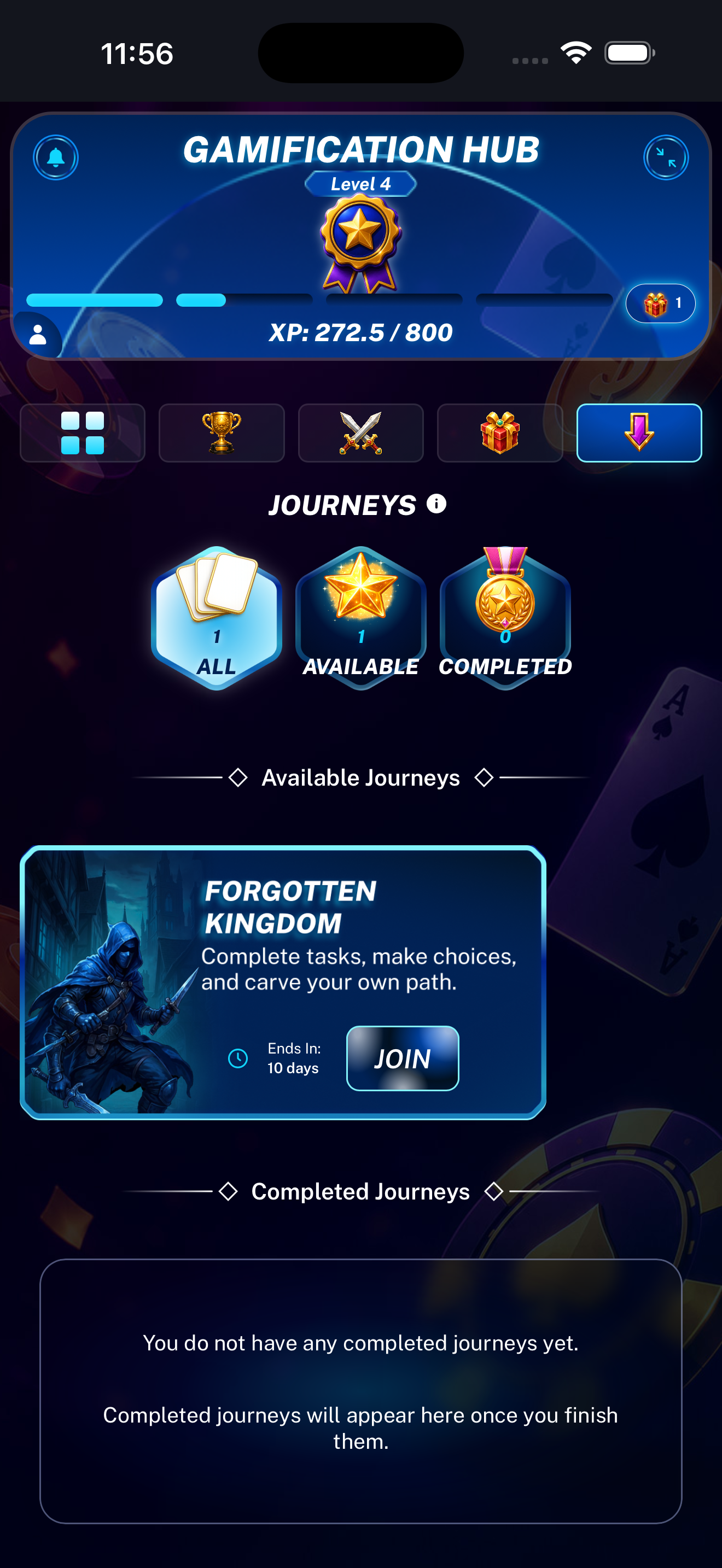 Journeys landing page displayed on a mobile phone
